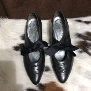 Size 6 Black Leather/Satin Ribbon Charles Jourdan